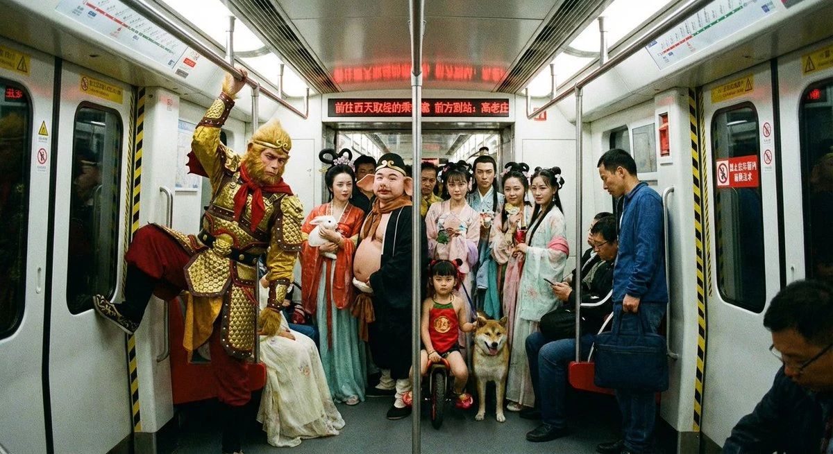 Journey to the West characters taking the subway