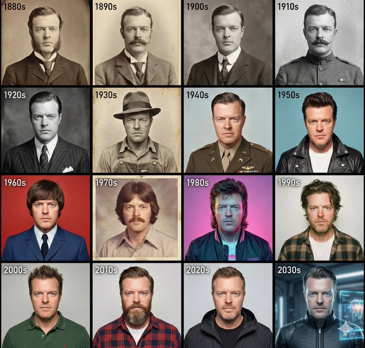 Create a 1x4 grid matching the era style