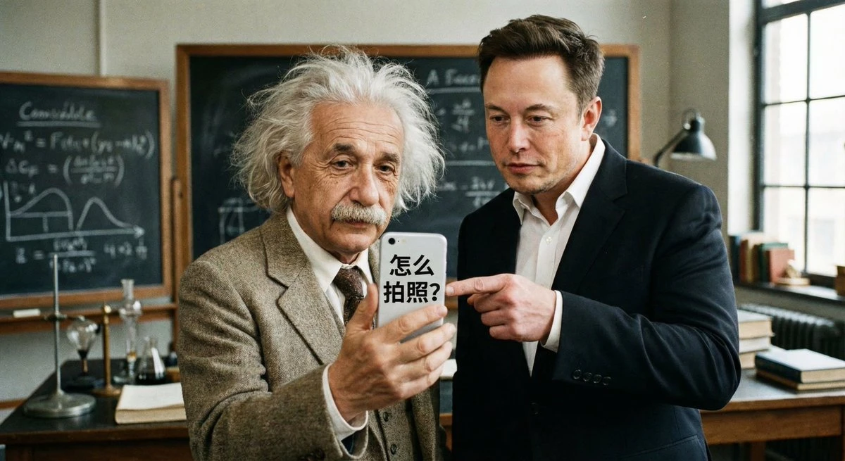 Musk teaching Einstein to take photos